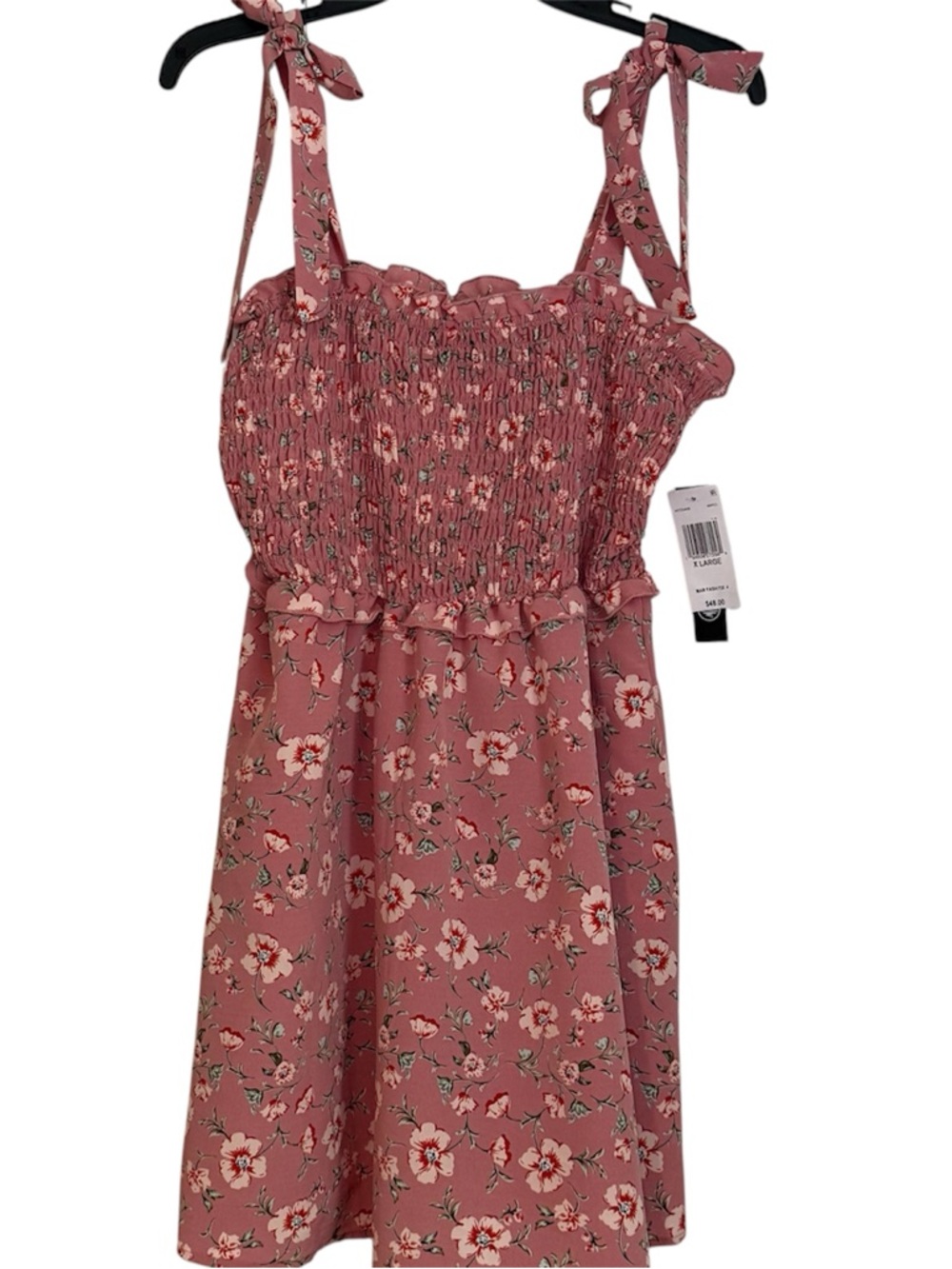 Brand new As U Wish Rose-Pink Floral Smocked Blouse with Tie Detail‎